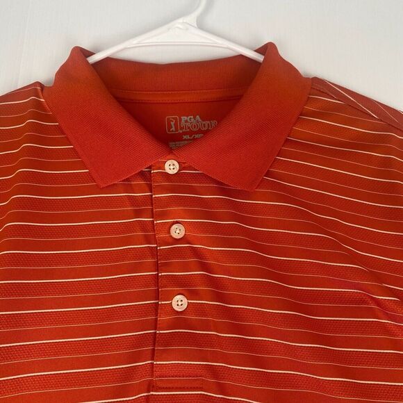 PGA Tour Mens Shirt Polo XL Extra Large‎ Orange Striped Short Sleeve Golf Sports - Picture 3 of 13
